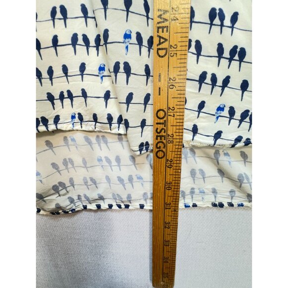 Jane And Delancey Button Front Blouse Women 3X White Bird Print Roll Tab Sleeves - Picture 7 of 12